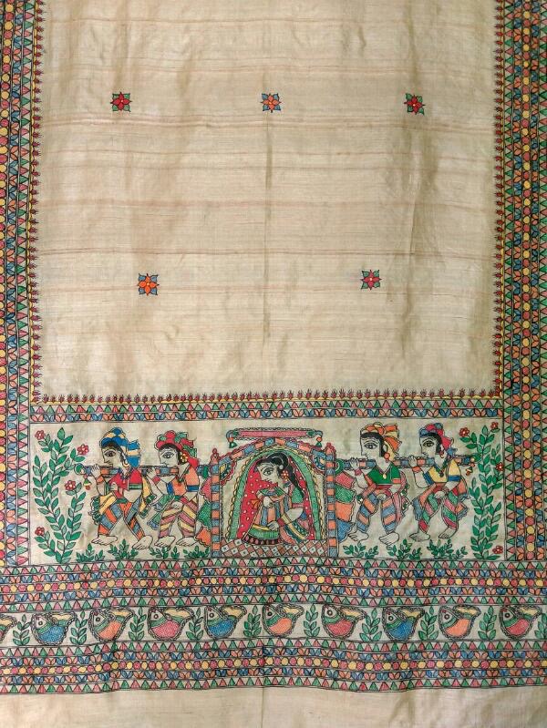 Madhubani painted silk dupatta