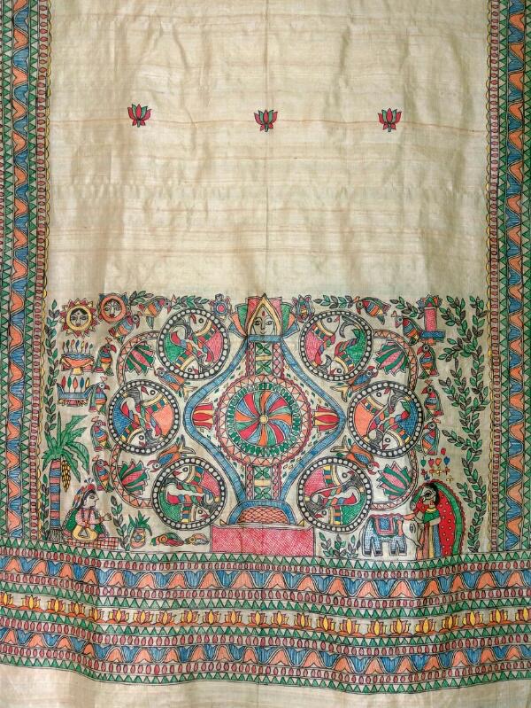 Madhubani painted silk dupatta